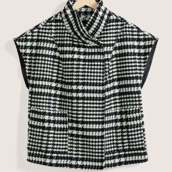 Cape à motif pied-de-poule, mélange de laine - Picture 1 of 5